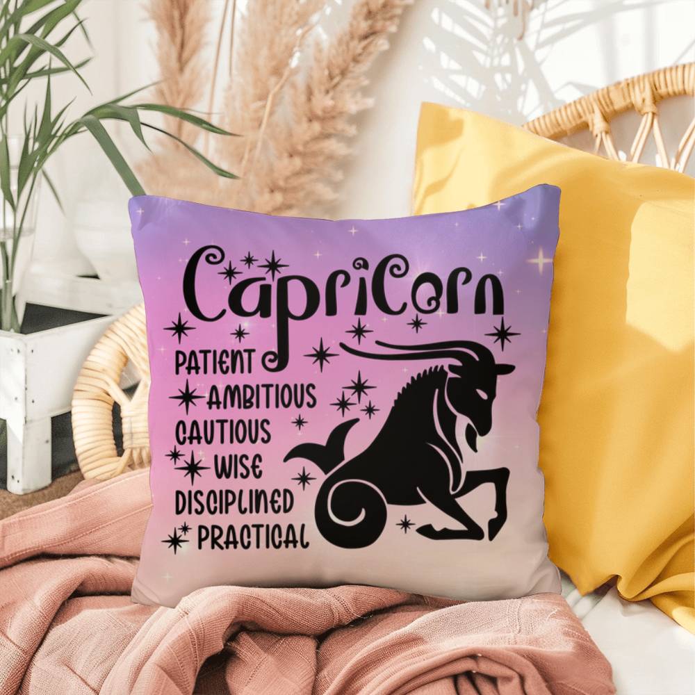 Capricorn zodiac pillow with earthy tones and spiritual astrology vibes