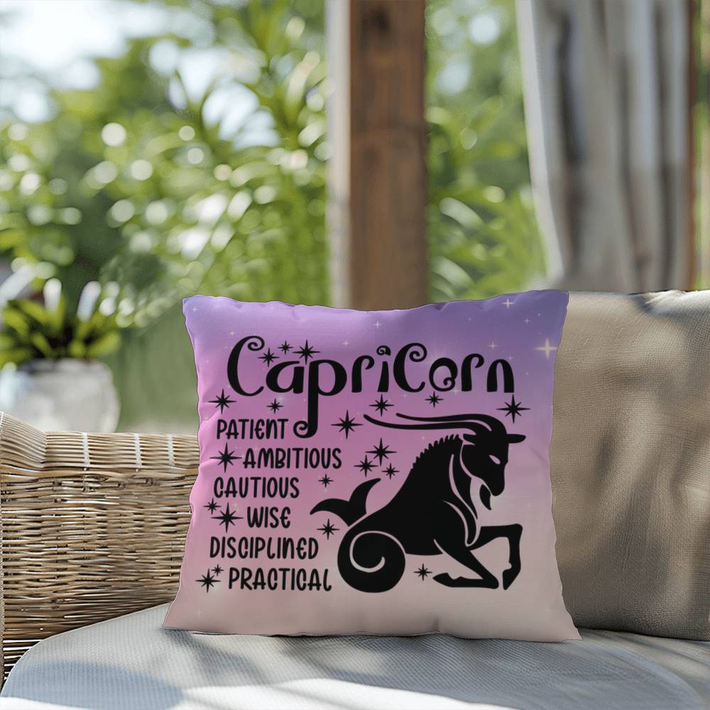 Capricorn zodiac pillow with earthy tones and spiritual astrology vibes