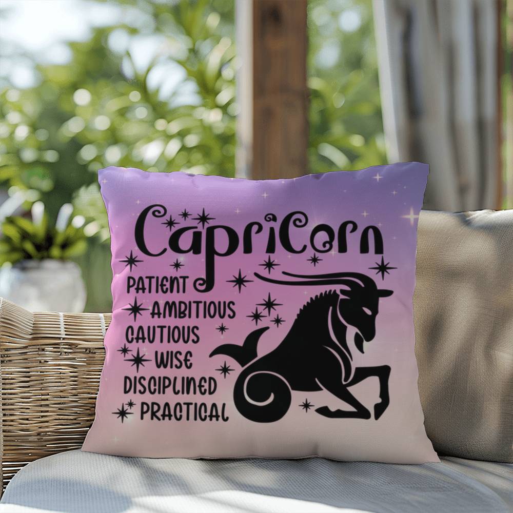 Capricorn zodiac pillow with earthy tones and spiritual astrology vibes