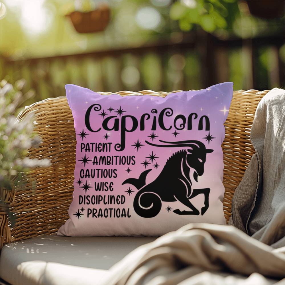 Capricorn zodiac pillow with earthy tones and spiritual astrology vibes