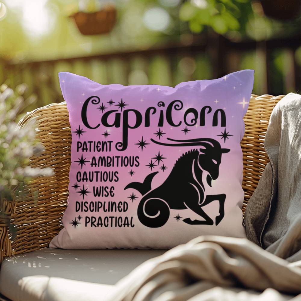 Capricorn zodiac pillow with earthy tones and spiritual astrology vibes