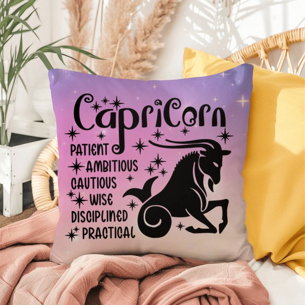 Capricorn zodiac pillow with earthy tones and spiritual astrology vibes