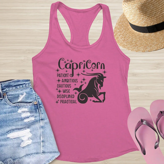 Capricorn Racerback Tank - Grounded Astrology Shirt for Healing & Mental Clarity - MySisterIsASurvivor