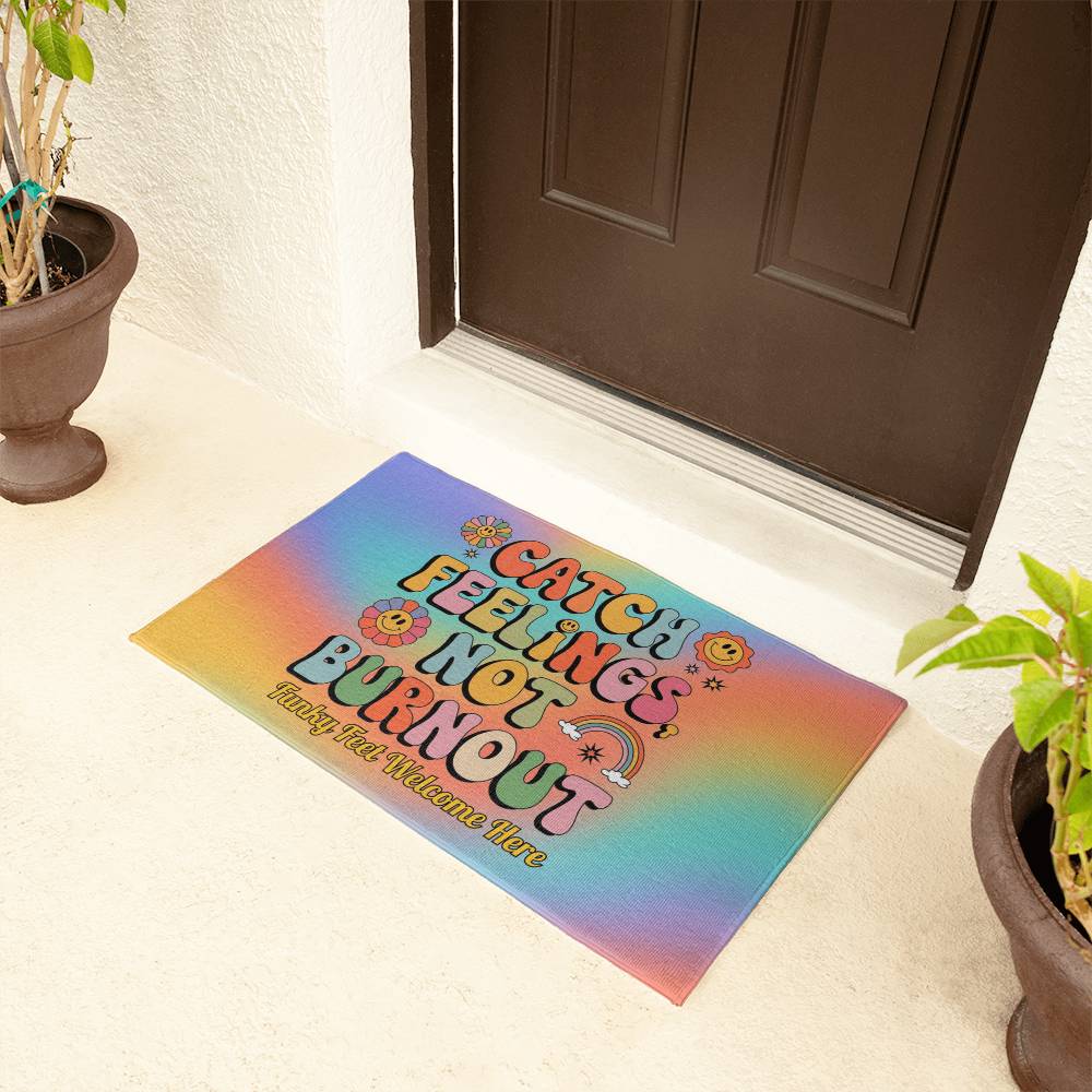 Catch Feelings Not Burnout Personalized Welcome Mat - 21"x34" Retro Mental Health Rug - MySisterIsASurvivor