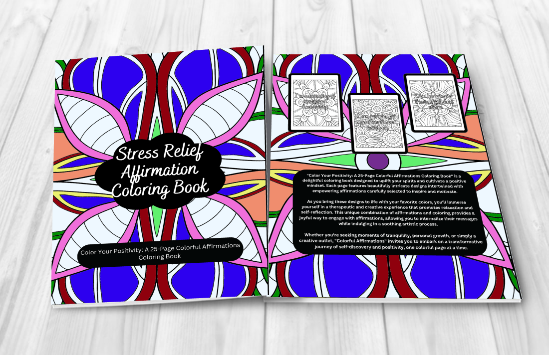 Positivity coloring book with bright designs and uplifting quotes
