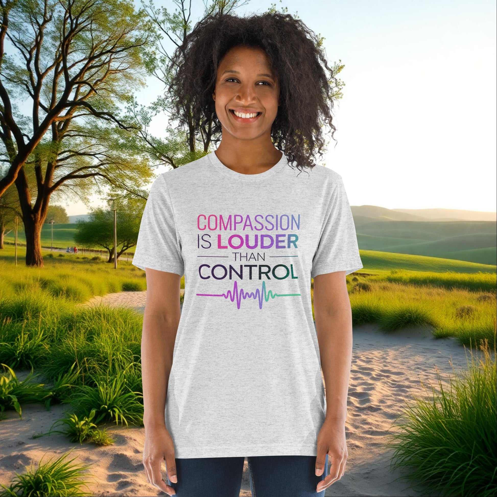 Compassion Is Louder Than Control on Unisex Tri-Blend T-Shirt, empowerment, survivor support, awareness tee
