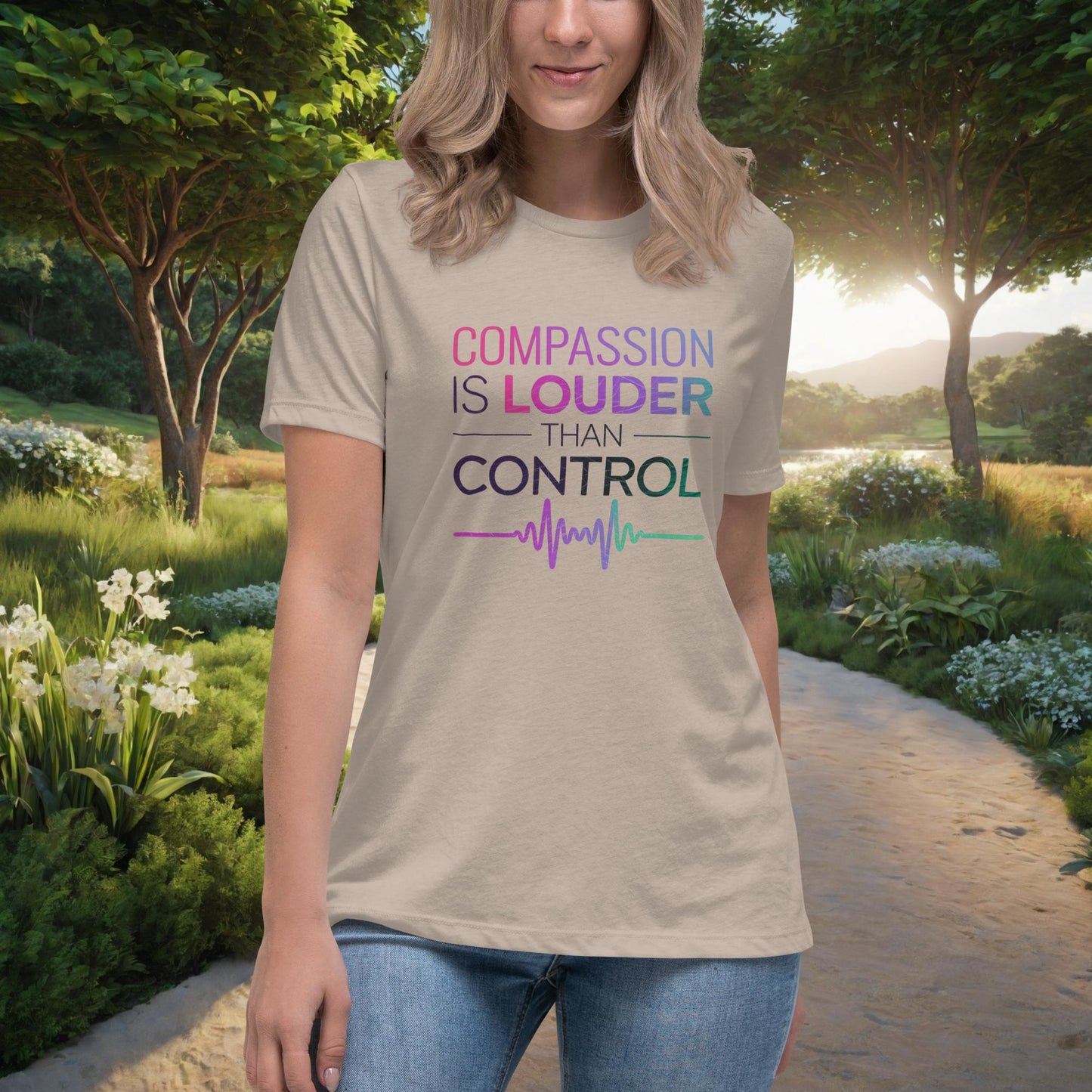 Compassion Is Louder Than Control Women's Relaxed T-Shirt, Personalized Mental Health & Trauma Recovery Support Shirt - MySisterIsASurvivor