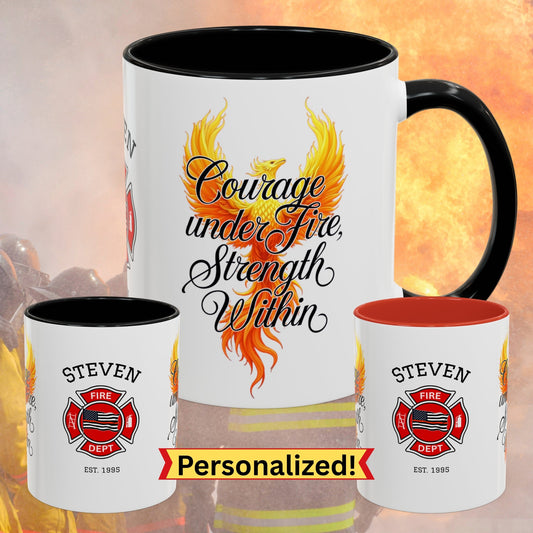Courage Under Fire firefighter tribute mug for strength and resilience