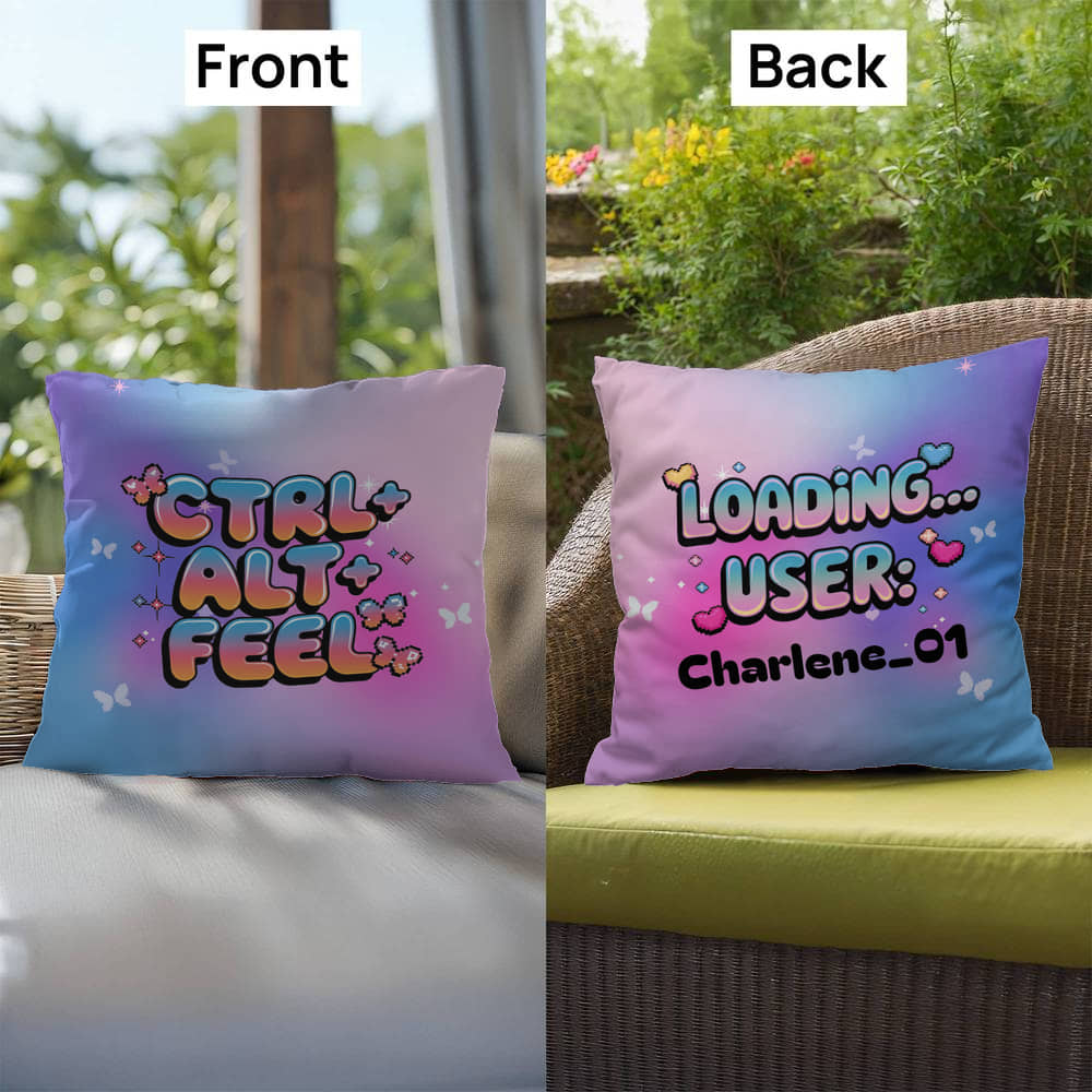 Ctrl+Alt+Feel Y2K affirmation pillow custom name mental health gift - MySisterIsASurvivor