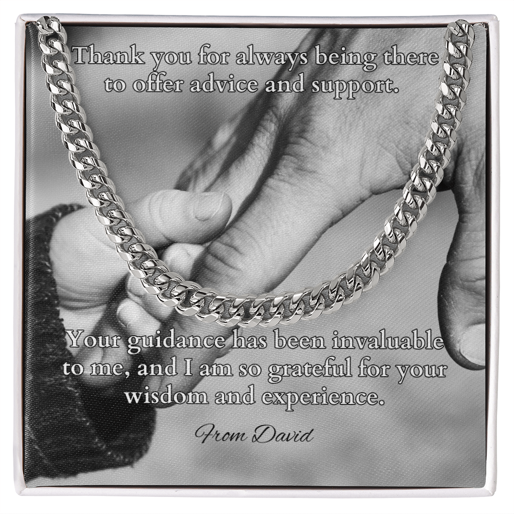 Cuban link chain gift with message card saying “Thank You For Always Being There” – gift for dad or father figure