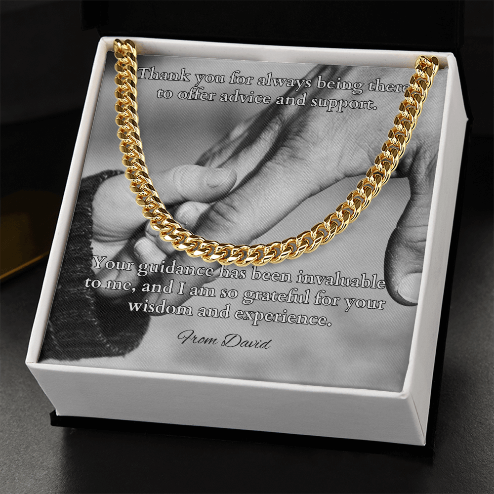 Cuban link chain gift with message card saying “Thank You For Always Being There” – gift for dad or father figure