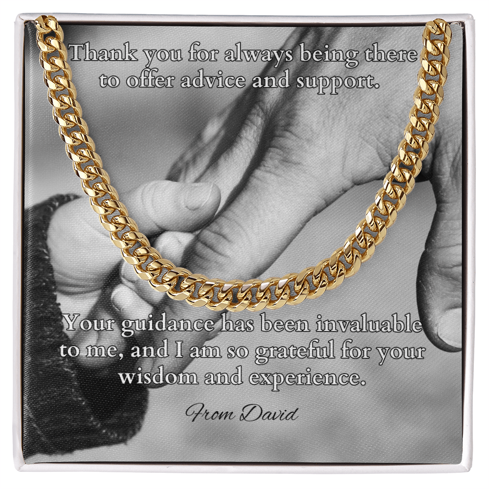 Cuban link chain gift with message card saying “Thank You For Always Being There” – gift for dad or father figure