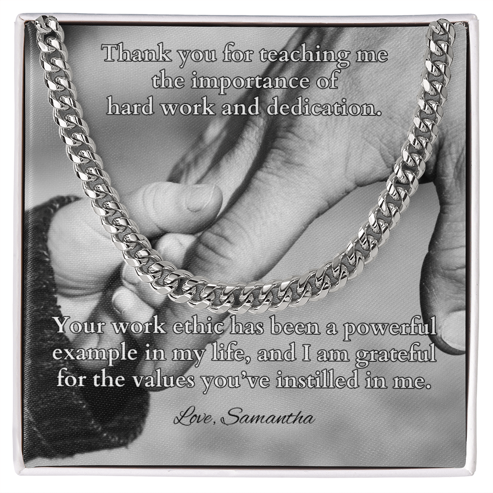 Cuban link chain gift with “Thank You For Teaching Me” message – dad graduation or milestone present