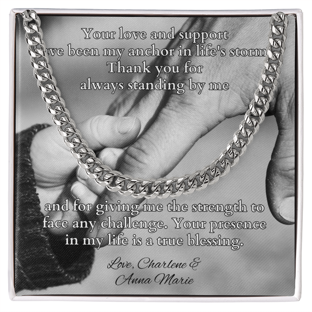 Cuban link chain gift with card “Your Love And Support” – father support appreciation necklace