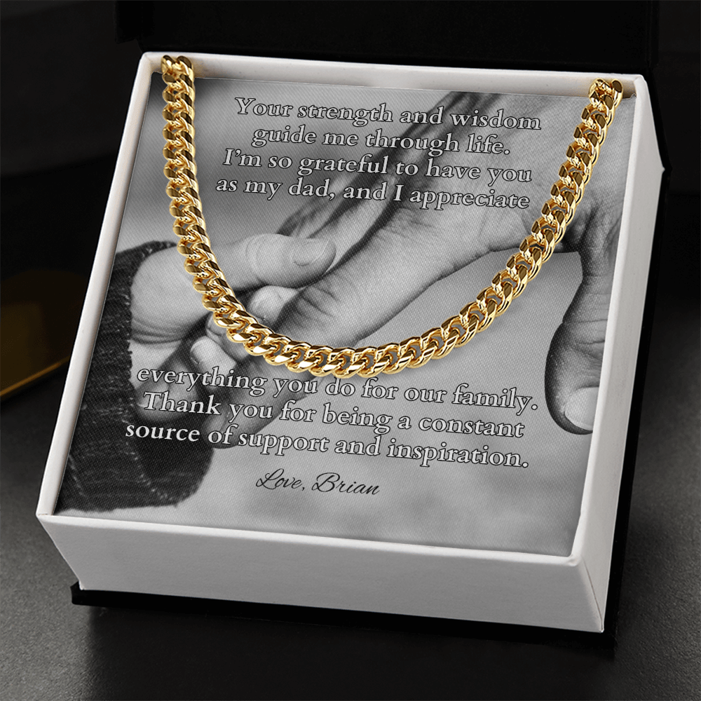 Cuban link chain with “Your Strength And Wisdom” message card – wise and strong dad gift