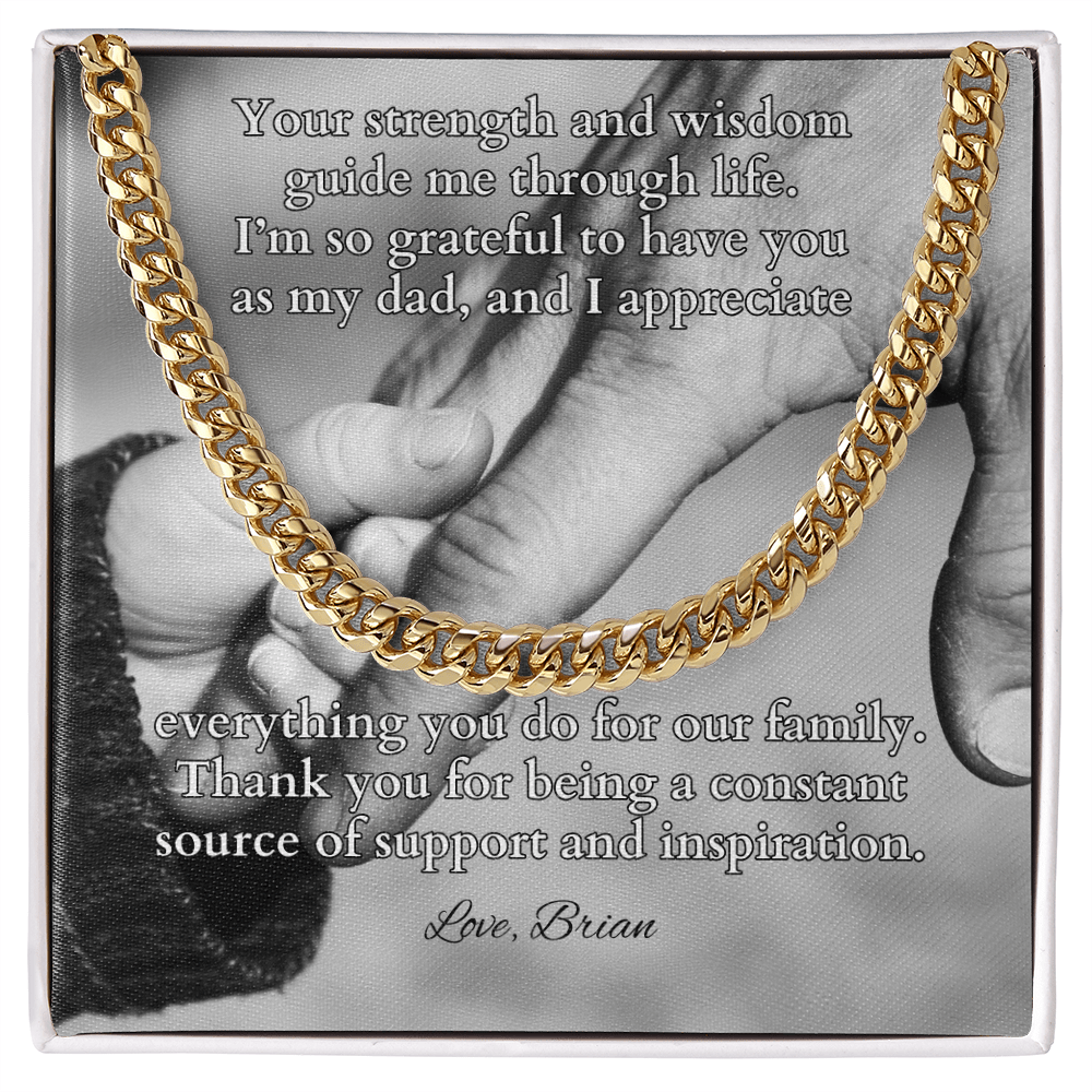 Cuban link chain with “Your Strength And Wisdom” message card – wise and strong dad gift