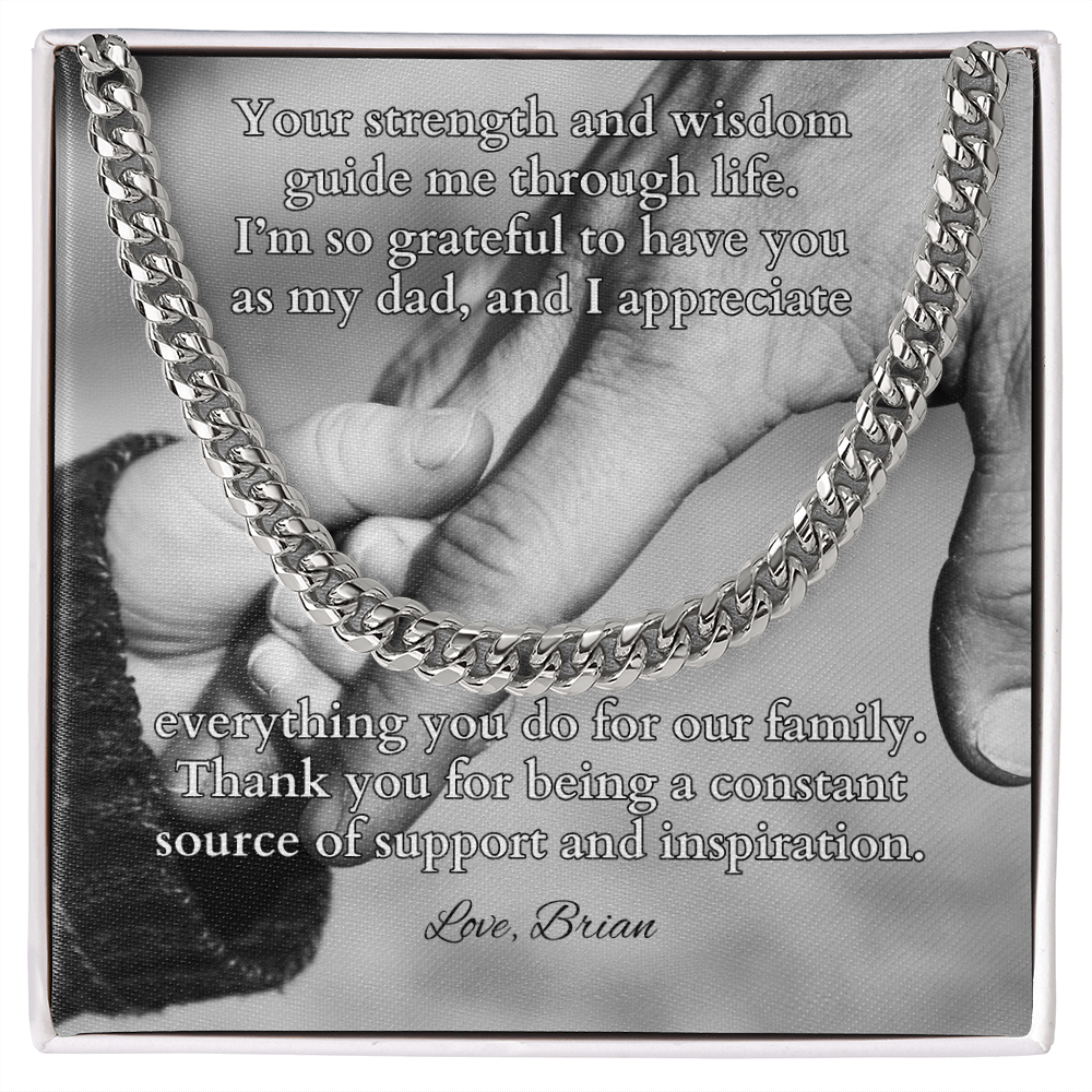 Cuban link chain with “Your Strength And Wisdom” message card – wise and strong dad gift
