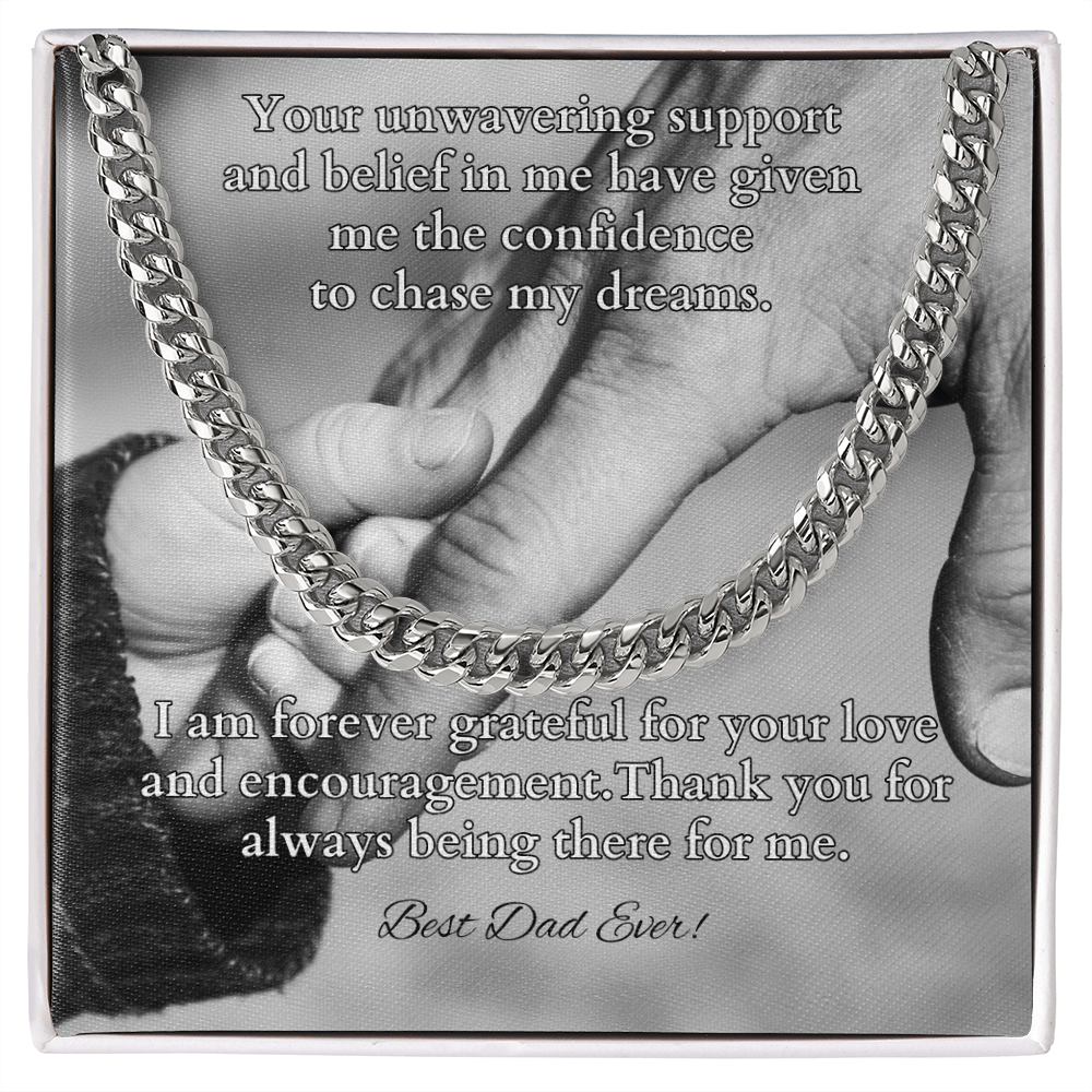 Cuban link chain with “Your Unwavering Support” card – steady father appreciation necklace