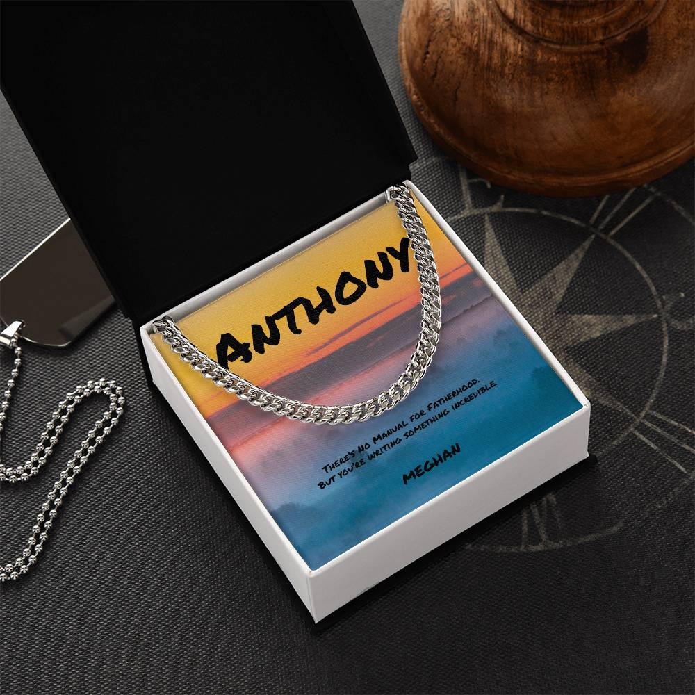 There’s No Manual for Fatherhood Cuban Link Necklace, Custom Jewelry for Guiding Hands - MySisterIsASurvivor