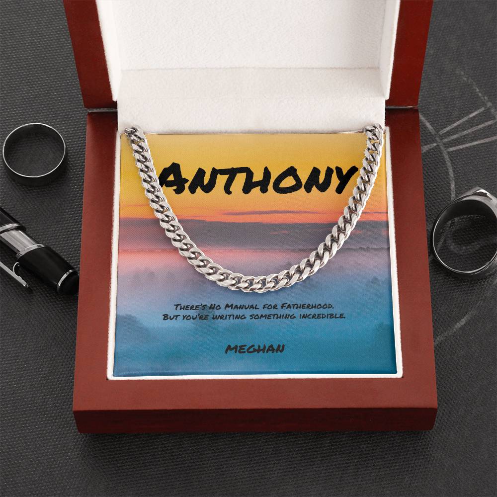 There’s No Manual for Fatherhood Cuban Link Necklace, Custom Jewelry for Guiding Hands - MySisterIsASurvivor
