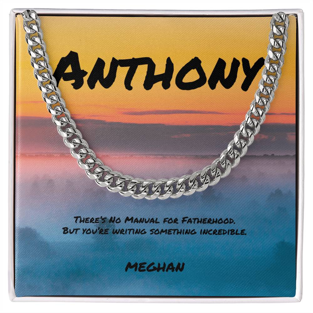 There’s No Manual for Fatherhood Cuban Link Necklace, Custom Jewelry for Guiding Hands - MySisterIsASurvivor