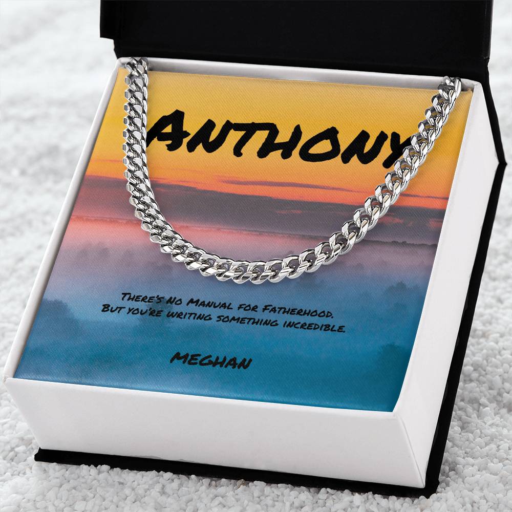 There’s No Manual for Fatherhood Cuban Link Necklace, Custom Jewelry for Guiding Hands - MySisterIsASurvivor