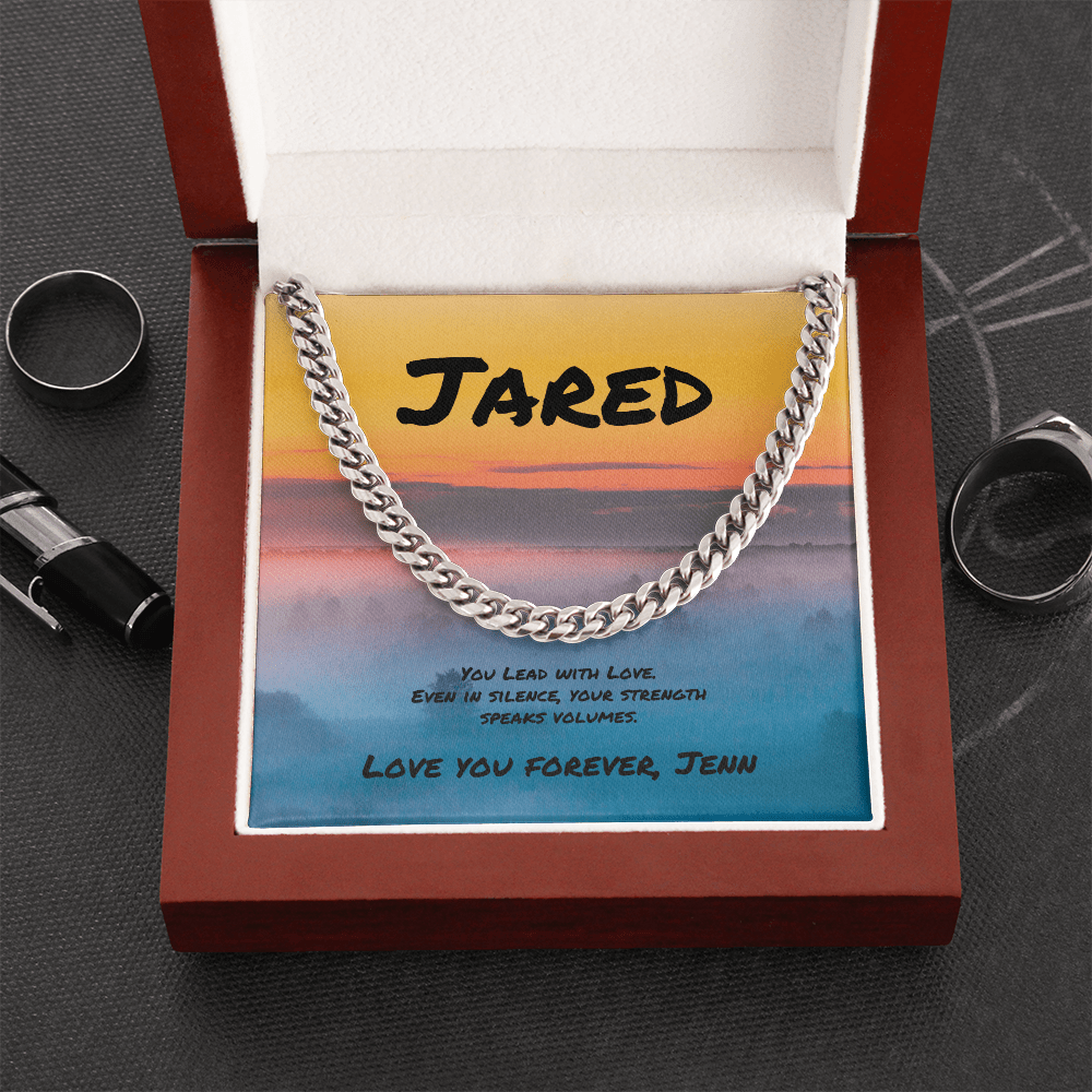 You Lead With Love Cuban Link Necklace, Personalized Jewelry for Caring Leaders - MySisterIsASurvivor