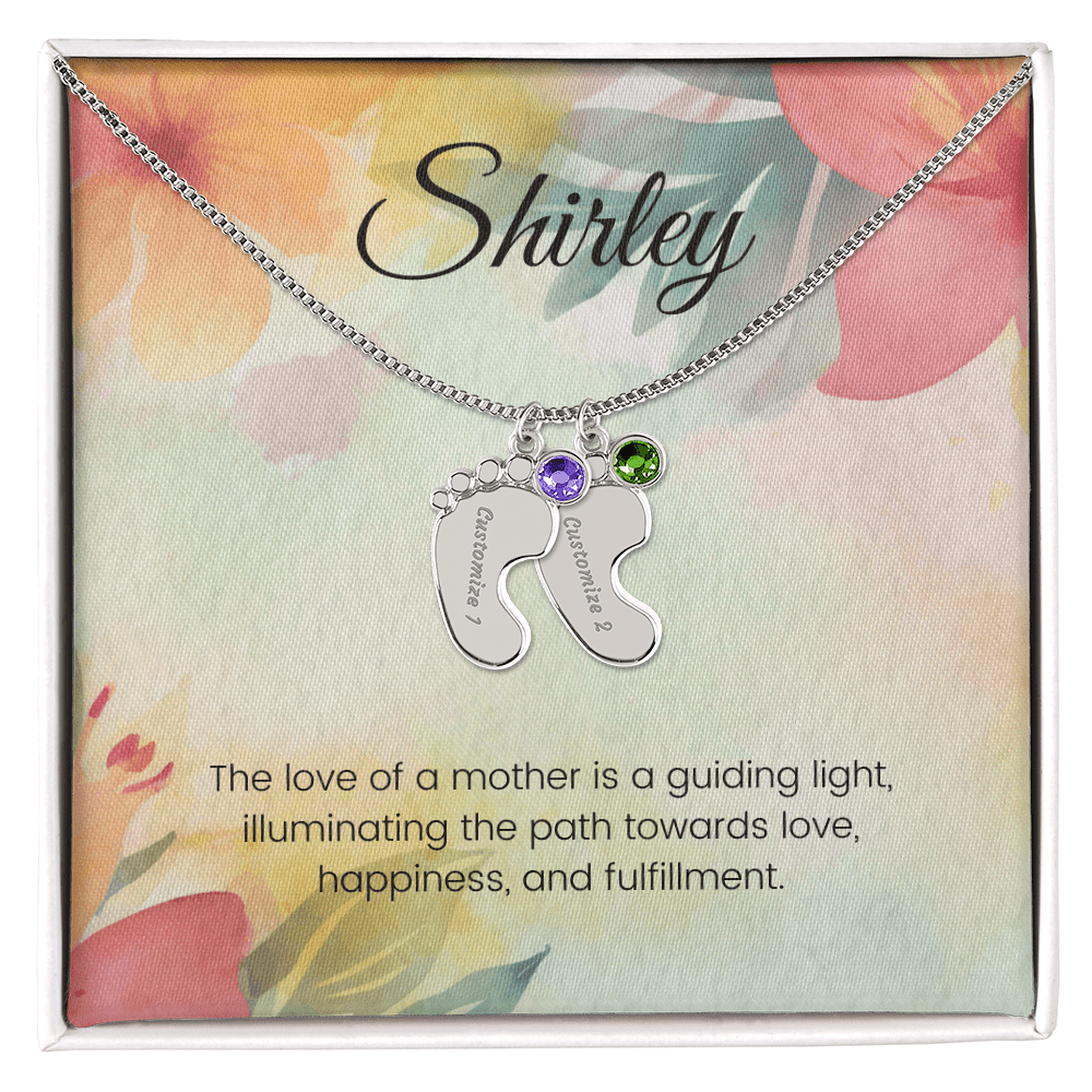 Engraved Baby Feet Necklace with Birthstone – Guiding Light of a Mother's Love | Perfect Gift for New Moms & Moms-to-Be