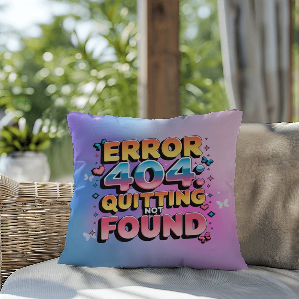 Error 404 Quitting Not Found Y2K motivational pillow custom name anxiety gift - MySisterIsASurvivor