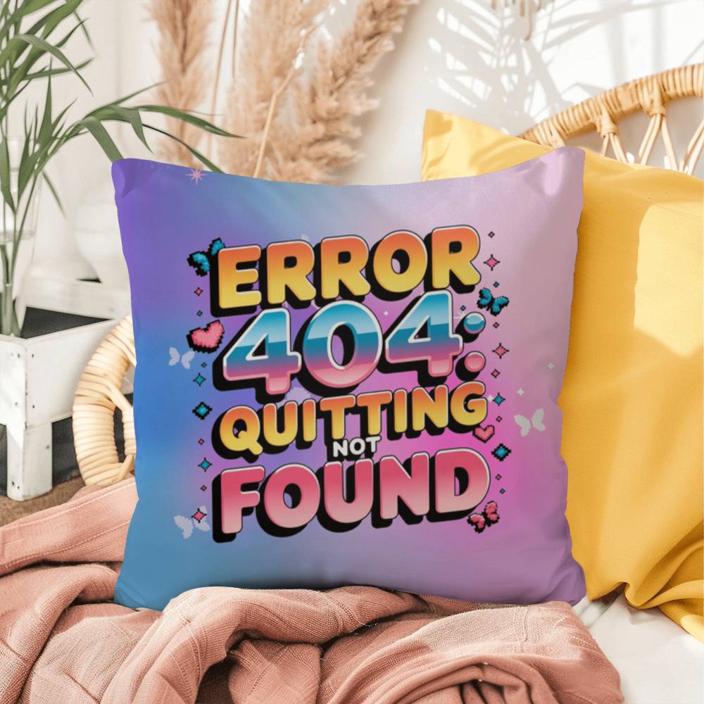 Error 404 Quitting Not Found Y2K motivational pillow custom name anxiety gift - MySisterIsASurvivor
