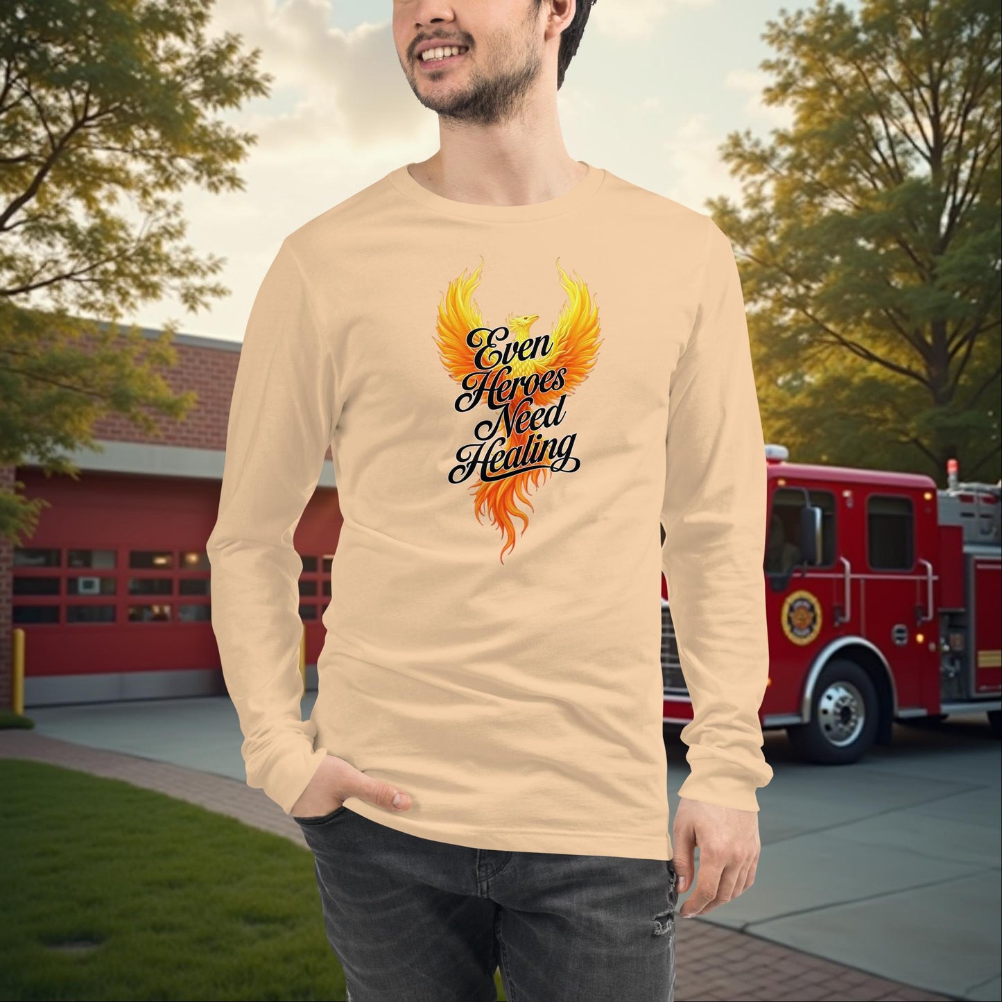 Even Heroes Need Healing - Firefighter Mental Health Long Sleeve Tee, Emotional Support Awareness Shirt - MySisterIsASurvivor