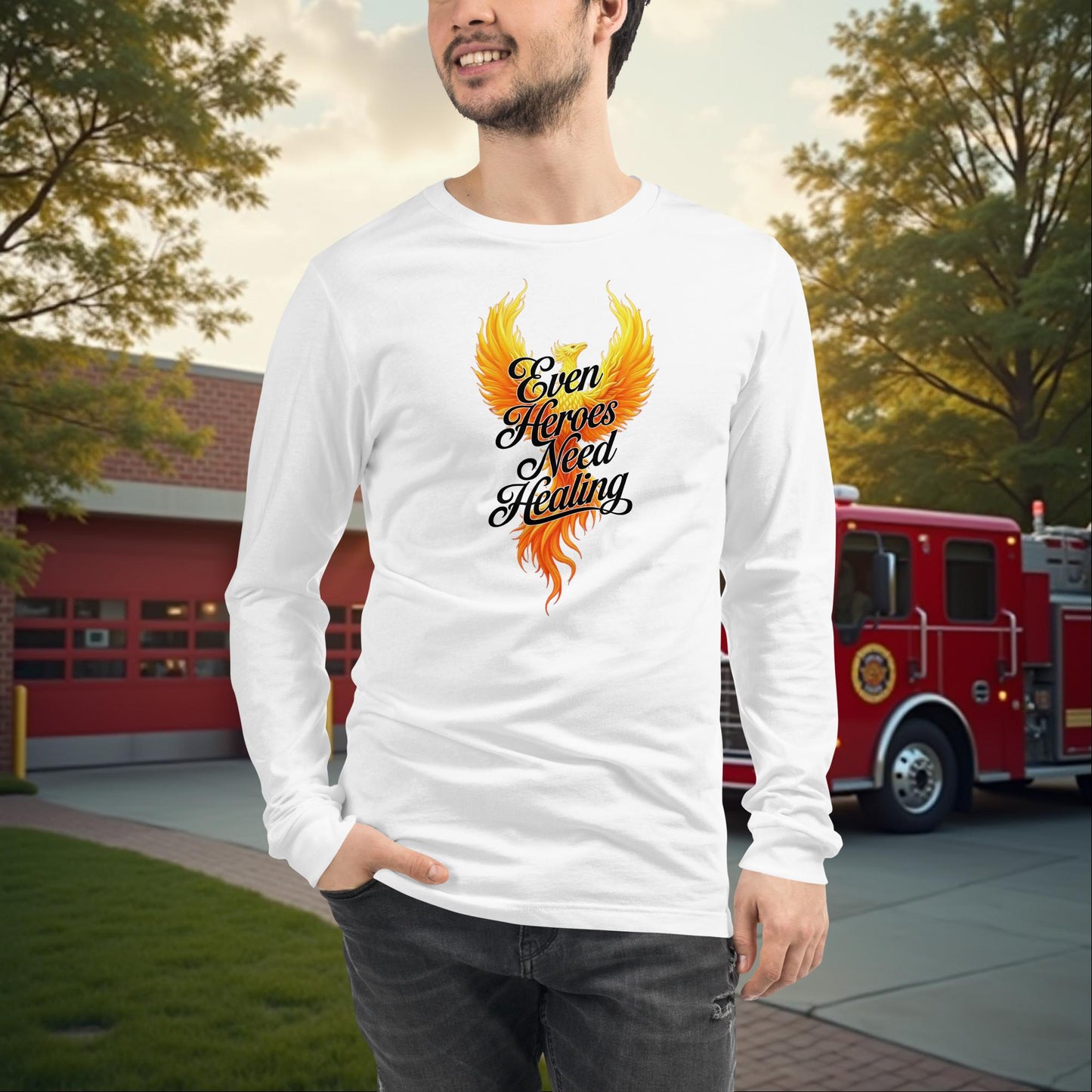 Even Heroes Need Healing - Firefighter Mental Health Long Sleeve Tee, Emotional Support Awareness Shirt - MySisterIsASurvivor
