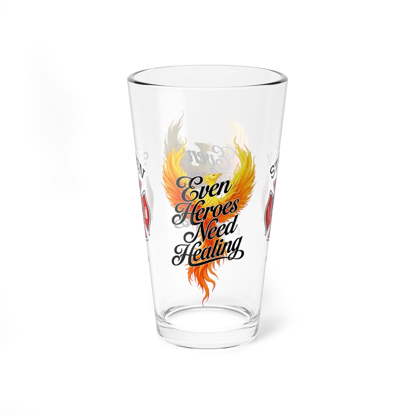 Even heroes need healing – firefighter support pint glass promoting mental health recovery and care. - MySisterIsASurvivor