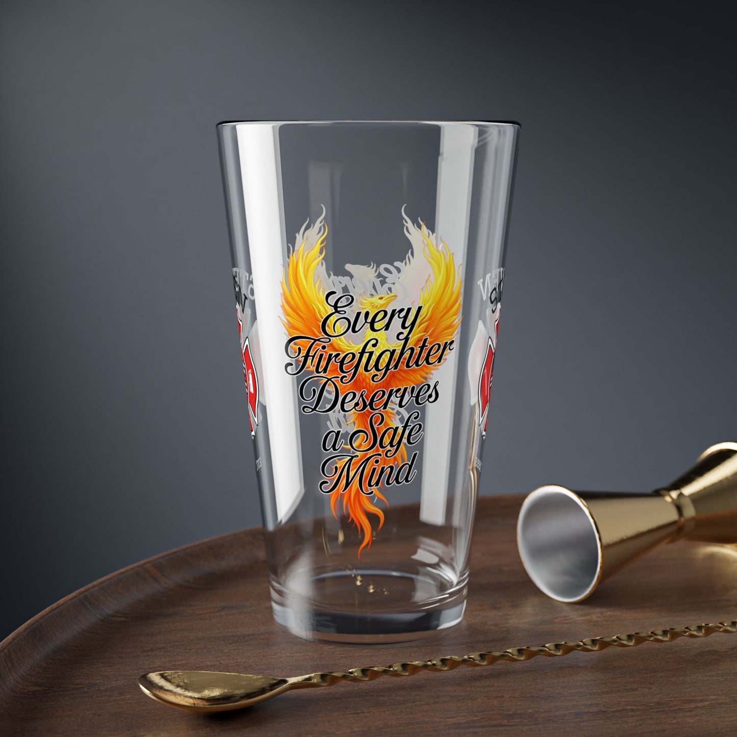 Every firefighter deserves a safe mind – mental wellness pint glass for emotional support and awareness. - MySisterIsASurvivor