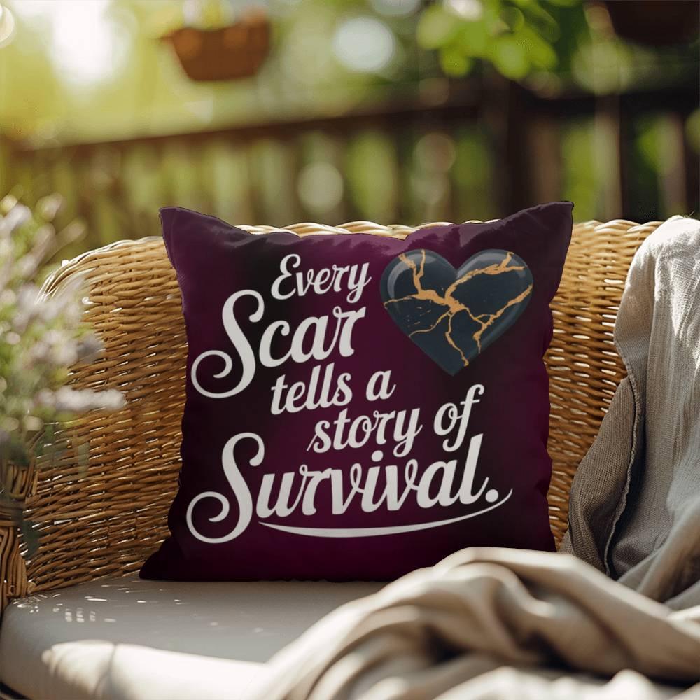Shop our premium every scar tells a story self care pillow from MySisterIsASurvivor.