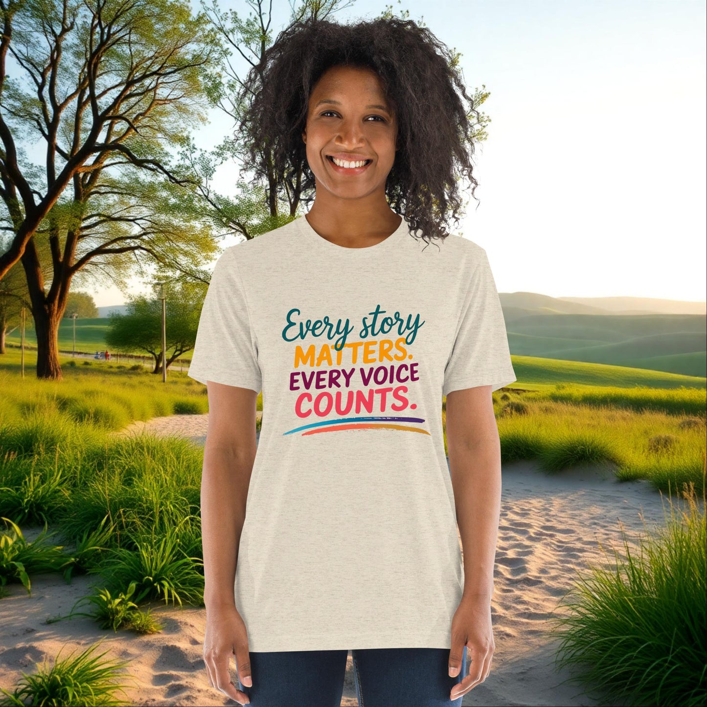 Every Story Matters, Every Voice Counts on Unisex Tri-Blend T-Shirt, advocacy, survivor support, empowerment