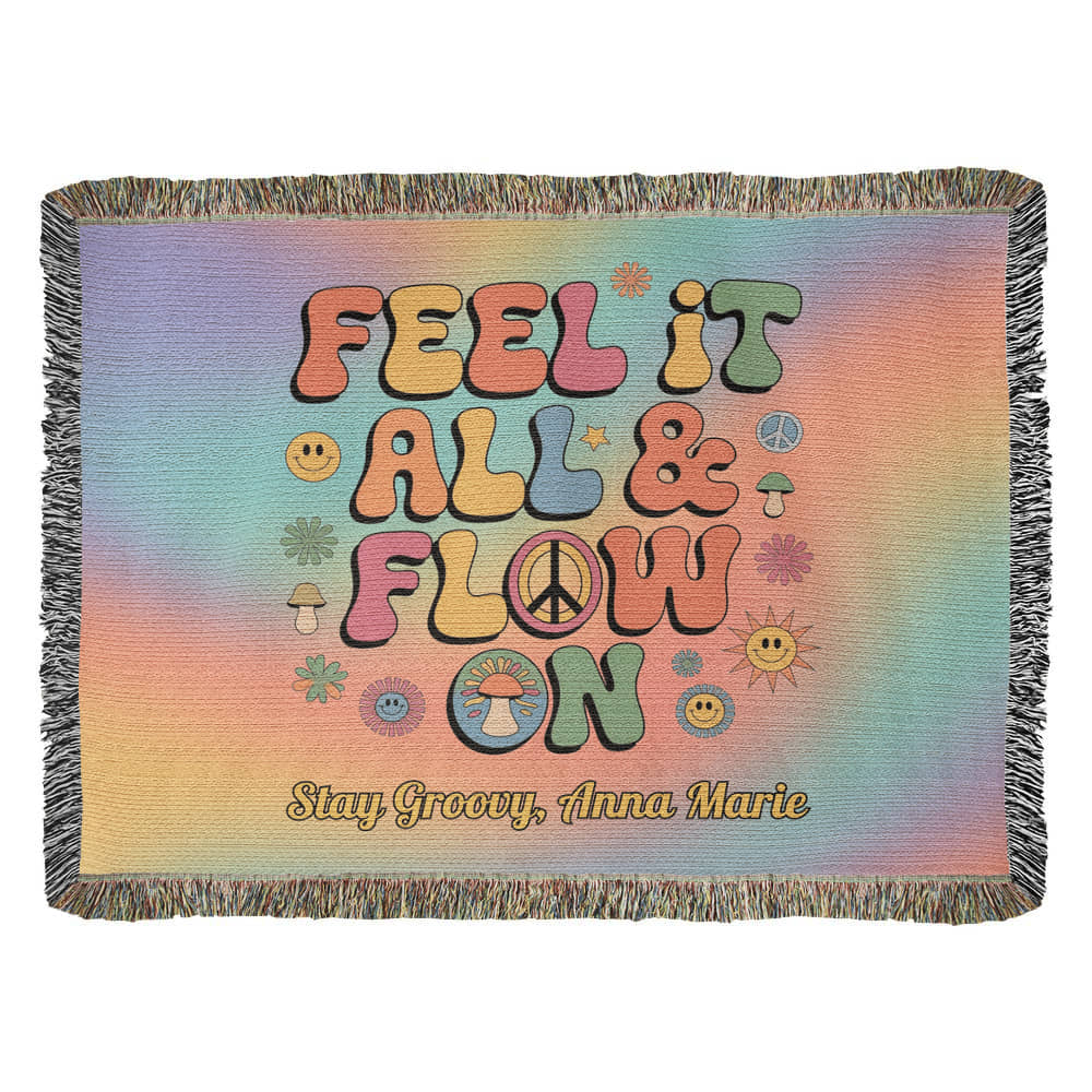 Feel It All & Flow On Personalized Blanket - Retro Mental Health Support Throw for Home - MySisterIsASurvivor