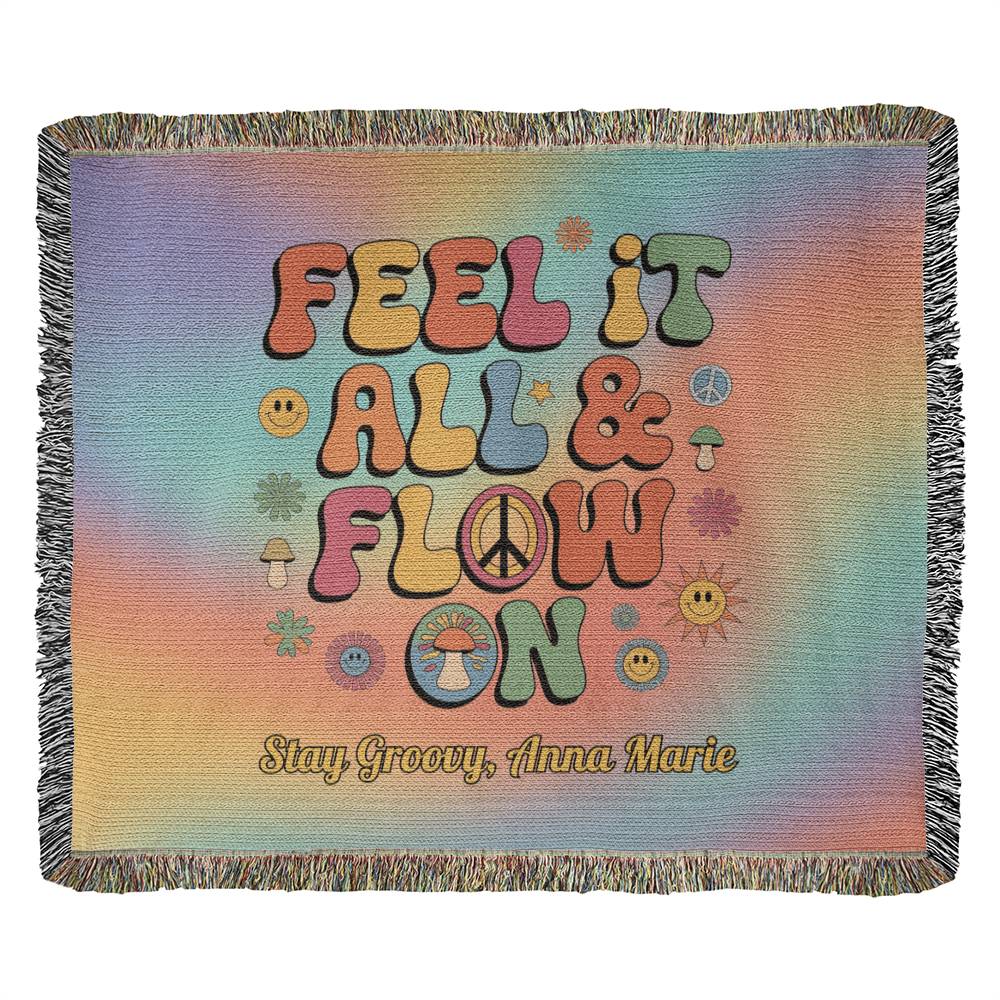 Feel It All & Flow On Personalized Blanket - Retro Mental Health Support Throw for Home - MySisterIsASurvivor