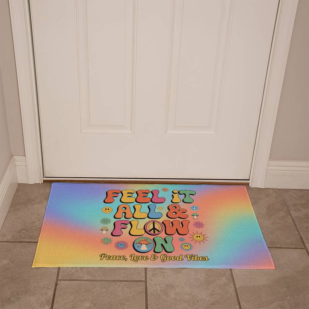 Feel It All & Flow On Personalized Welcome Mat - Retro Mental Health Entry Rug 21"x34" - MySisterIsASurvivor