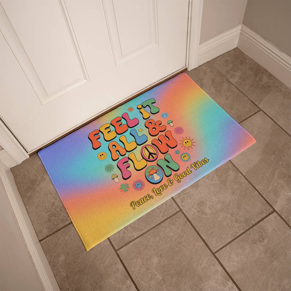 Feel It All & Flow On Personalized Welcome Mat - Retro Mental Health Entry Rug 21"x34" - MySisterIsASurvivor