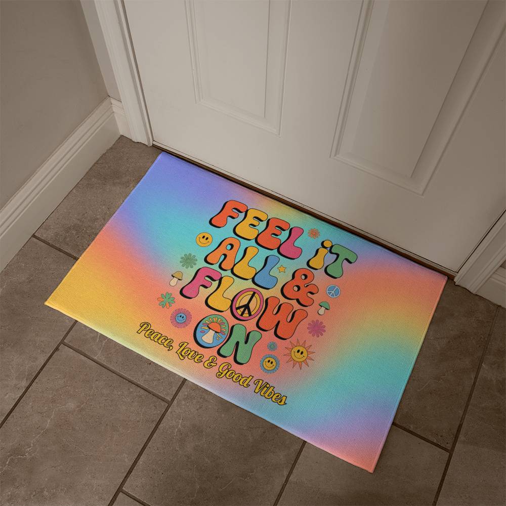Feel It All & Flow On Personalized Welcome Mat - Retro Mental Health Entry Rug 21"x34" - MySisterIsASurvivor