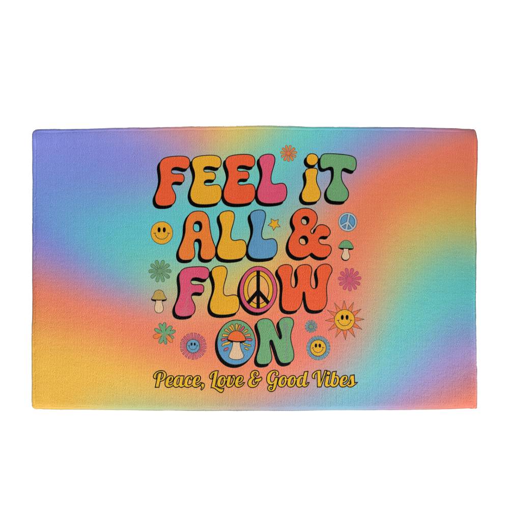 Feel It All & Flow On Personalized Welcome Mat - Retro Mental Health Entry Rug 21"x34" - MySisterIsASurvivor