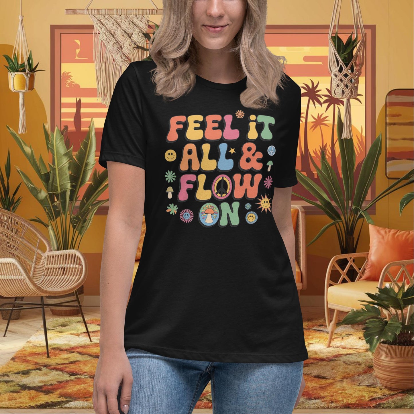 Feel It All & Flow On Women's Relaxed T-Shirt - Personalized Emotional Support Tee - MySisterIsASurvivor