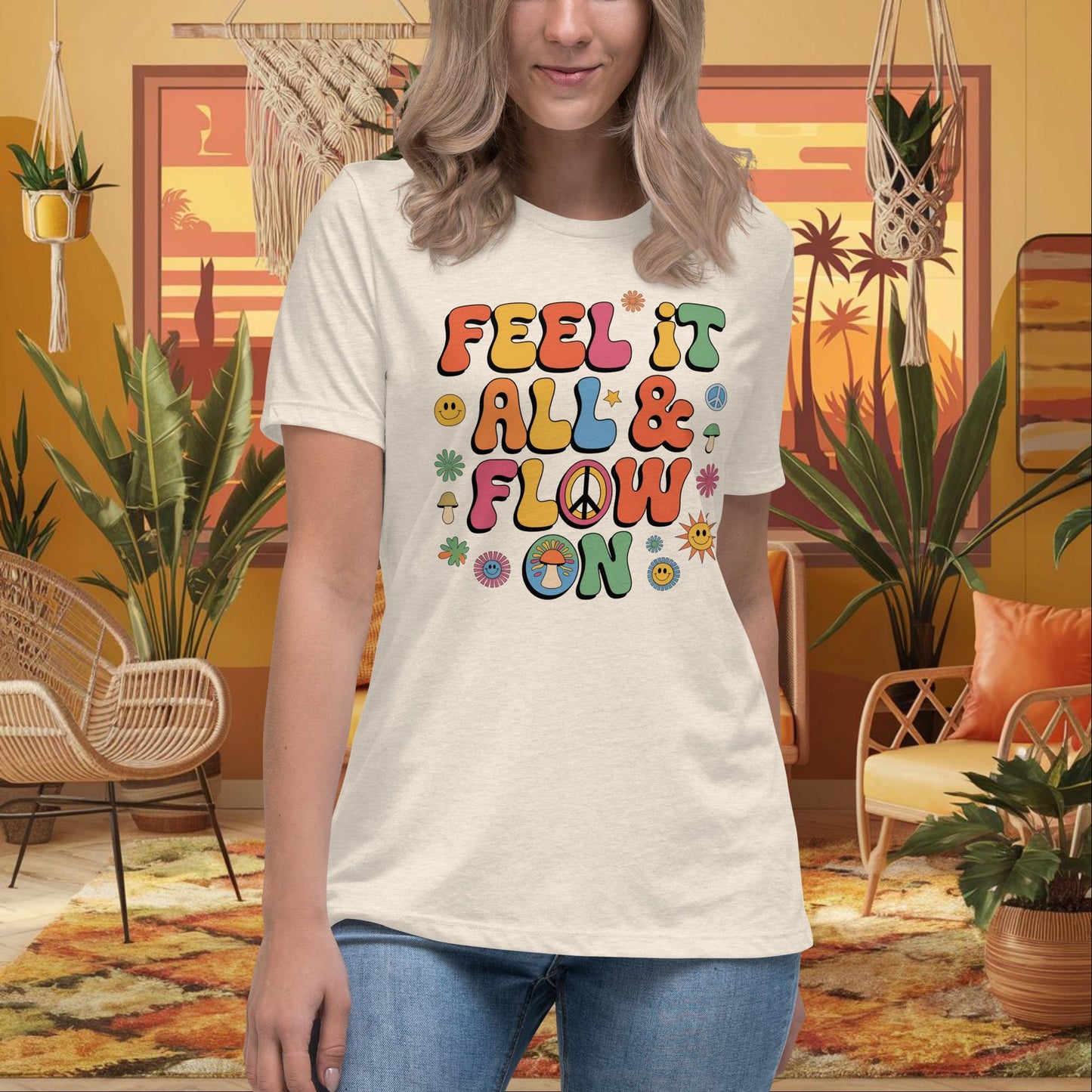 Feel It All & Flow On Women's Relaxed T-Shirt - Personalized Emotional Support Tee - MySisterIsASurvivor