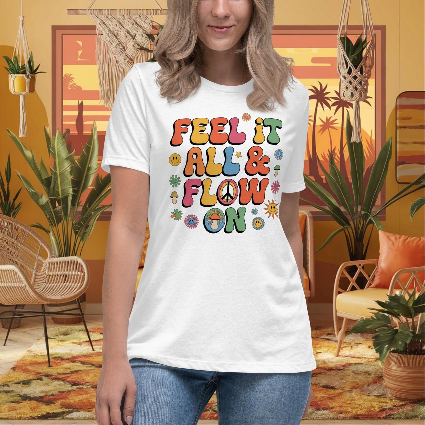 Feel It All & Flow On Women's Relaxed T-Shirt - Personalized Emotional Support Tee - MySisterIsASurvivor