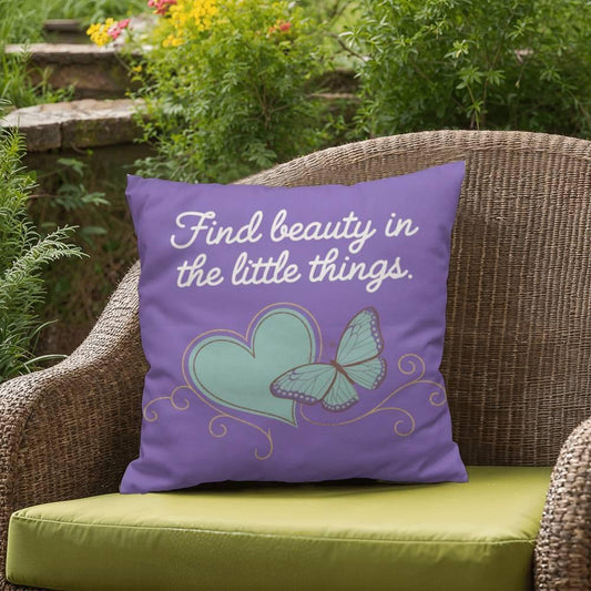 Shop our find beauty in the little things self care pillow featuring the 18" x 18" style option from MySisterIsASurvivor.