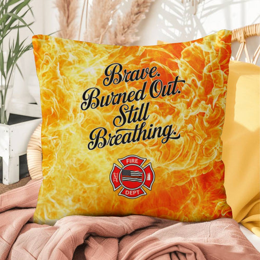 Custom pillow for firefighters featuring a supportive message about resilience and mental health, perfect for indoor or outdoor use.