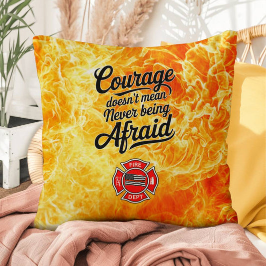 A comforting pillow for firefighters, emphasizing that courage includes acknowledging fears and seeking help when needed.