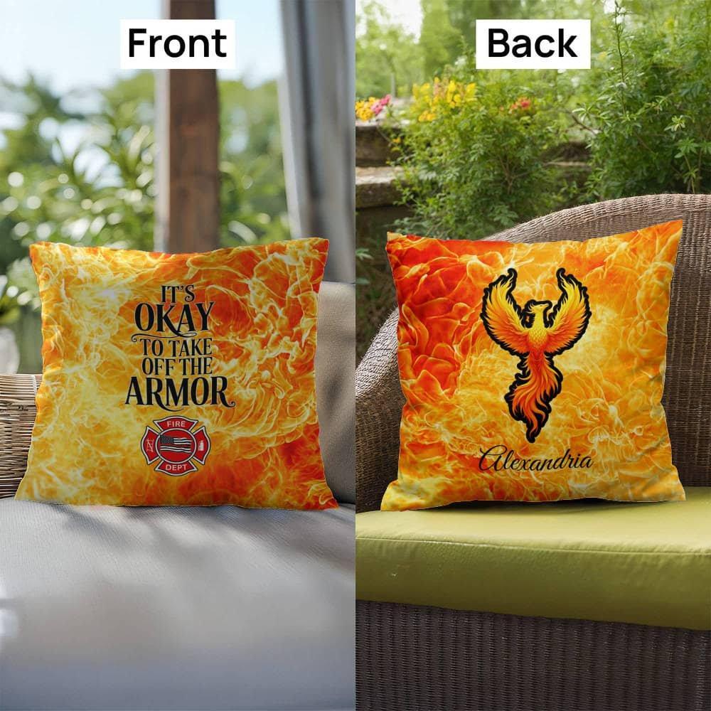 Shop our premium firefighter support custom indoor outdoor pillow its okay to take off the armor from MySisterIsASurvivor.