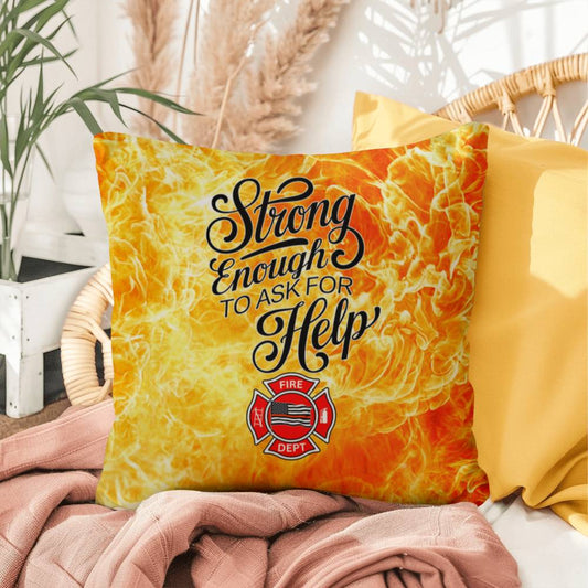 Pillow design for first responders, celebrating strength in asking for help and seeking mental health support when needed.